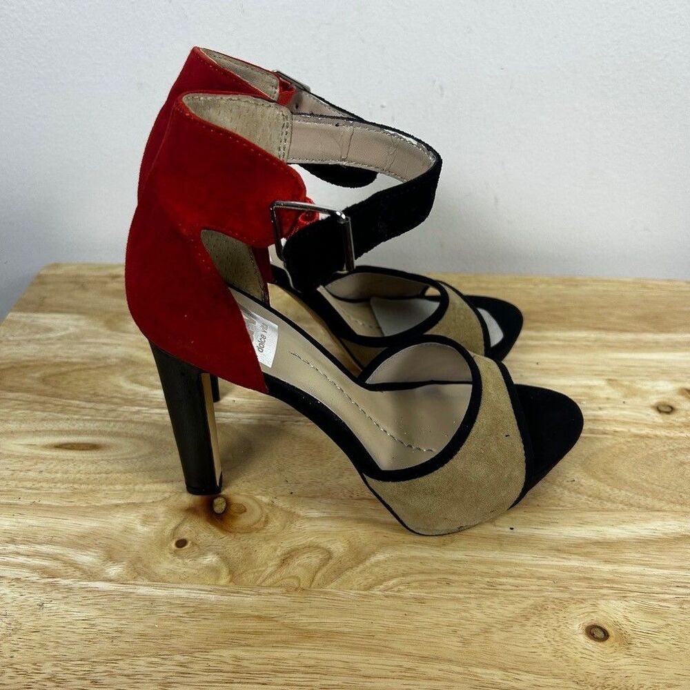Dolce Vita Pica Sandals Womens 6.5 Nude Multi Suede Ankle Strap Colorblock Heels
